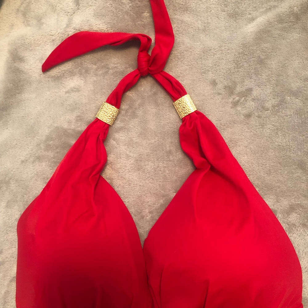 VENUS Red Halter Bikini Top with Gold Accents